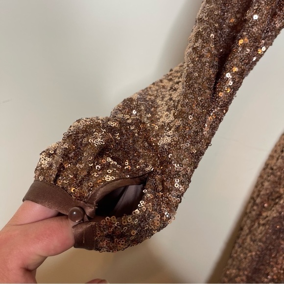 Emerson Fry Frances Rose Gold Chestnut Sequin Maxi Dress sz S - Picture 9 of 10